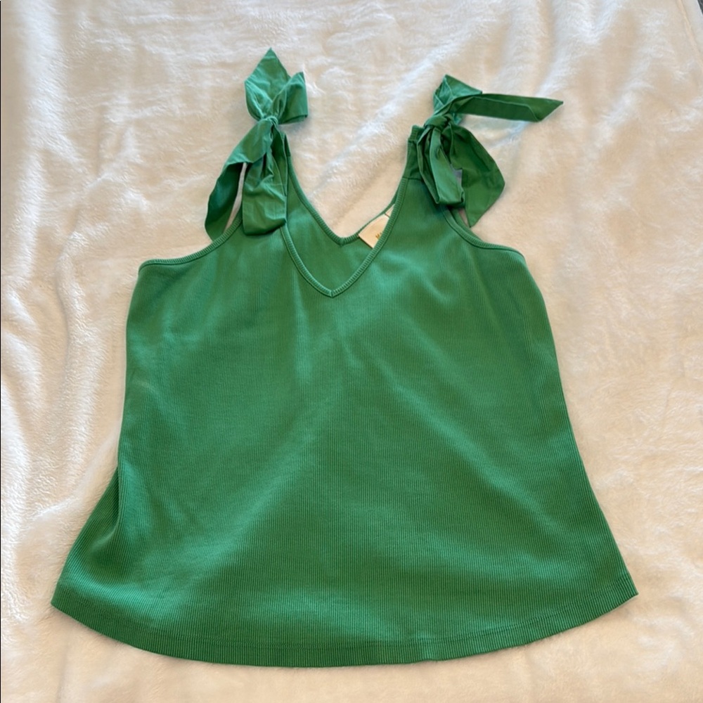 Anthropologie Green Sleeveless Top with Bow Straps size 1X